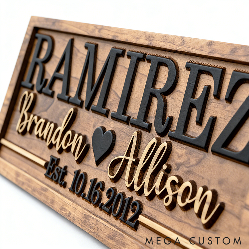 Personalized Wooden Family Name Sign Last Name Established Sign Anniversary Gift Engagement Gifts Valentines Day Gift Custom Couple Names and Time Rustic Home Decor
