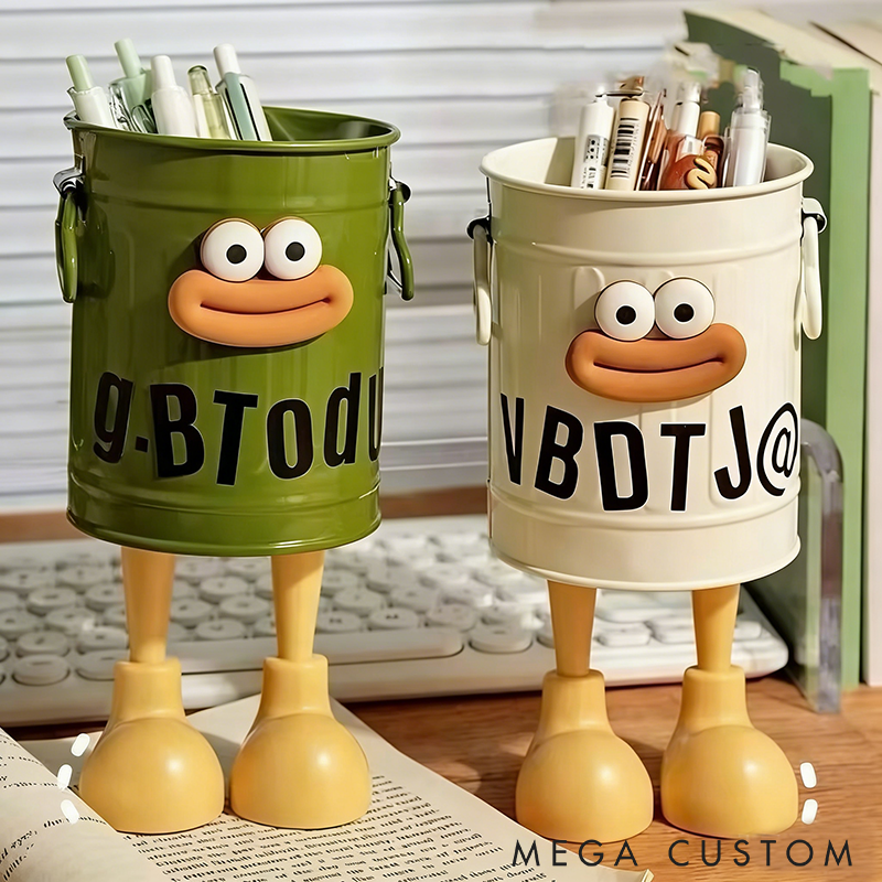 Funny Bucket Pen Holder Cute Cartoon Design with Legs Minimalist Vintage Office Storage Pen Cup Desktop Organizer for Office School or Home Decor