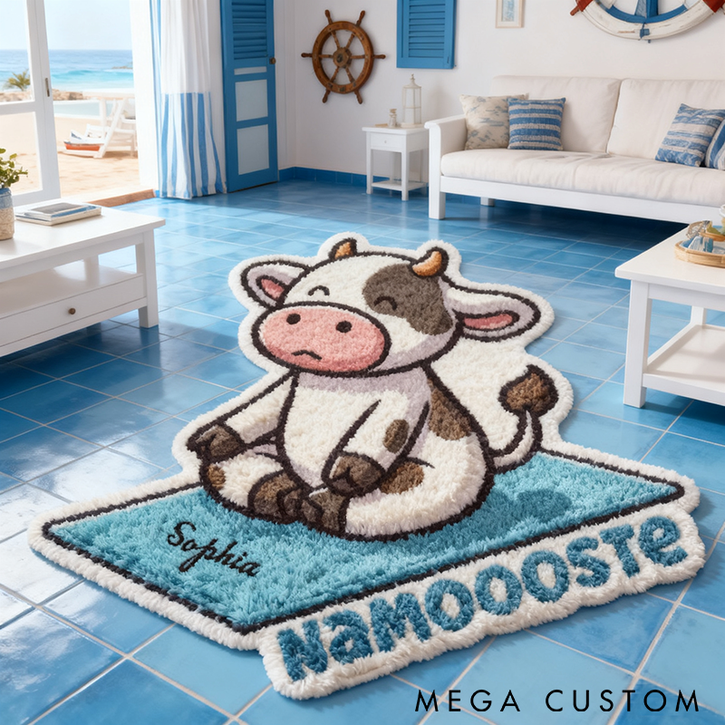 Personalized Yoga Mat Rug Cute Cow Design Rug Custom Name Soft and Durable Carpet for Yoga Meditation and Home Decor