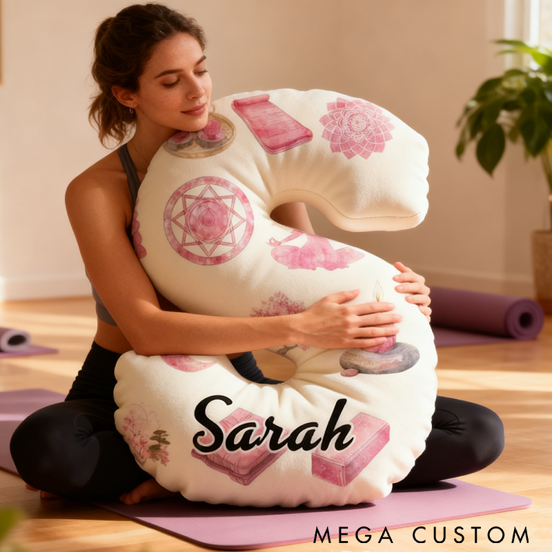 Personalized Yoga Pillow Custom Funny Yoga Pillow Letter and Name Pillow with Zen and Meditation Design Graphic 3D Print Soft and Relaxing Gift for Yoga Lovers and Home Decor