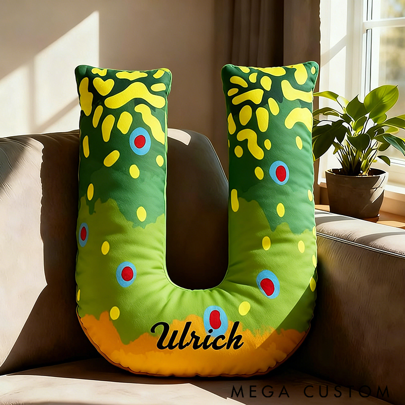 Personalized Brook Trout Letter Pillow Soft and Cozy Fish Design Custom Name Ideal Gift for Fishing Enthusiasts and Home Decor