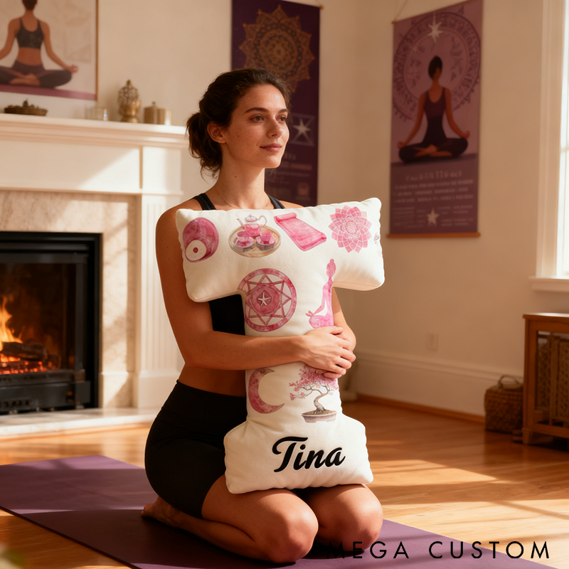 Personalized Yoga Pillow Custom Funny Yoga Pillow Letter and Name Pillow with Zen and Meditation Design Graphic 3D Print Soft and Relaxing Gift for Yoga Lovers and Home Decor