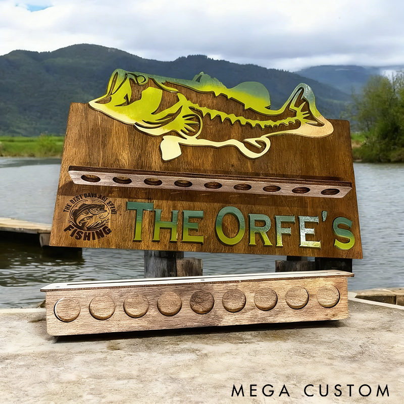 Personalized Fishing Rod Holder Wall Mount Custom Name Wooden Rack with Fish Design Perfect for Organizing Gear and Fishing Enthusiast Gifts