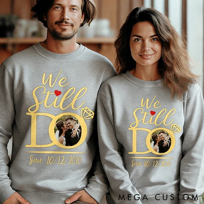 Personalized Anniversary Couple Sweatshirts Custom Photo and Time Romantic Gift for Couples Wife Girlfriend Husband Boyfriend
