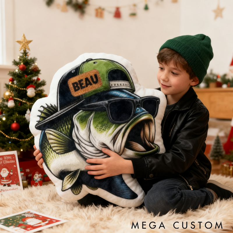 Personalized Fishing Pillow Funny Fishing Pillow Custom Name Cool Fish Design with Hat and Glasses Graphic 3D Print Soft Plush Gift for Kids or Fishing Enthusiasts
