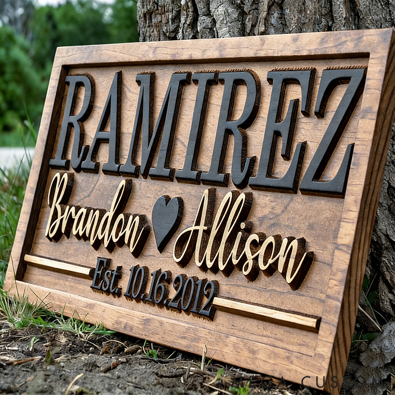 Personalized Wooden Family Name Sign Last Name Established Sign Anniversary Gift Engagement Gifts Valentines Day Gift Custom Couple Names and Time Rustic Home Decor