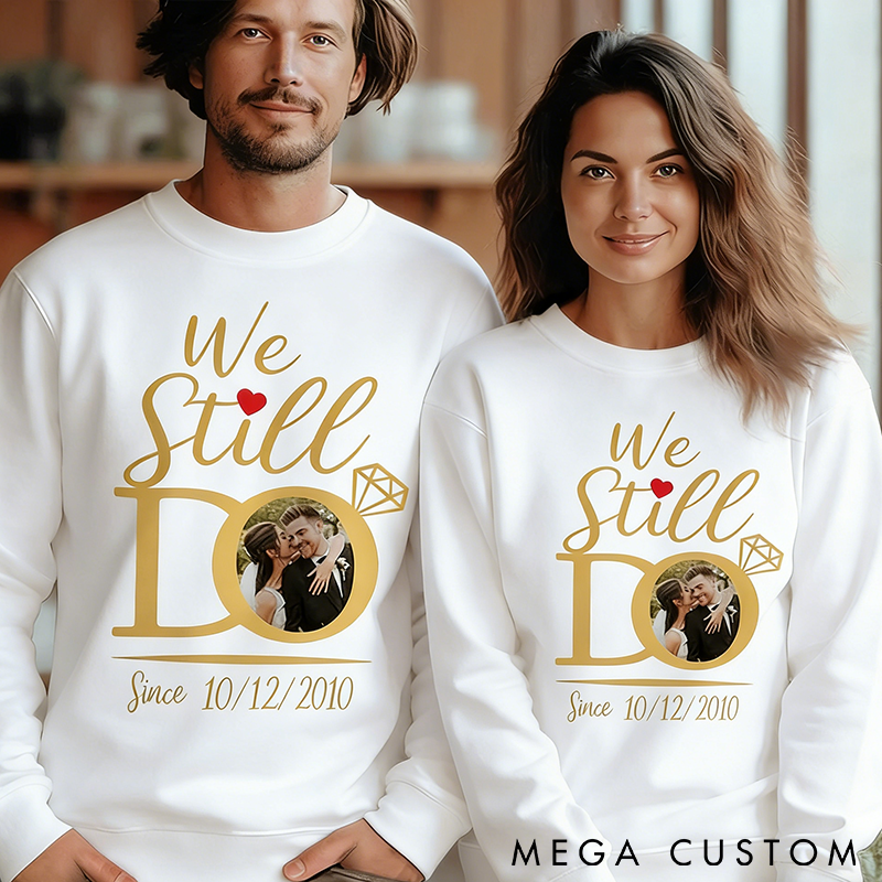 Personalized Anniversary Couple Sweatshirts Custom Photo and Time Romantic Gift for Couples Wife Girlfriend Husband Boyfriend