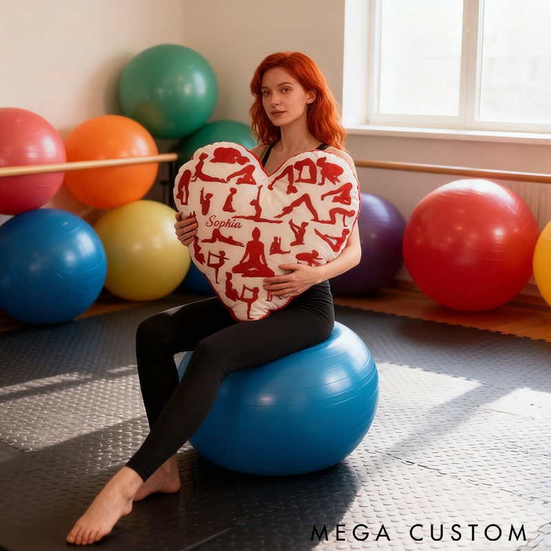 Personalized Heart Yoga Pillow Yoga Pose Pillow Funny Yoga Pillow Custom Name Graphic 3D Print Perfect Gift for Yoga Enthusiasts 