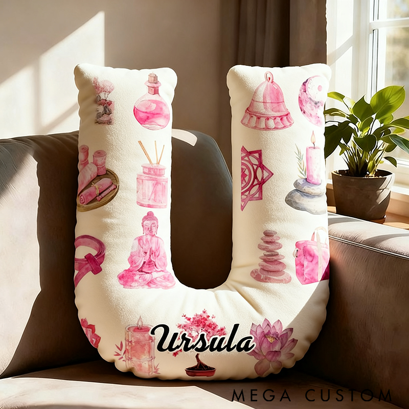 Personalized Yoga Pillow Custom Letter and Name with Zen and Meditation Design Graphic 3D Print Soft and Relaxing Gift for Yoga Enthusiasts