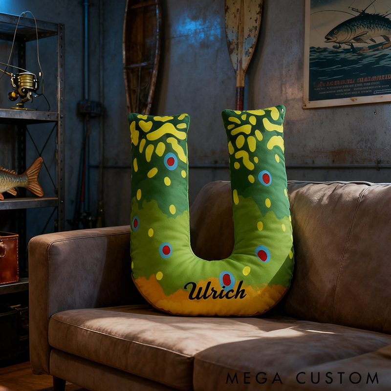 Personalized Brook Trout Letter Pillow Soft and Cozy Fish Design Custom Name Ideal Gift for Fishing Enthusiasts and Home Decor