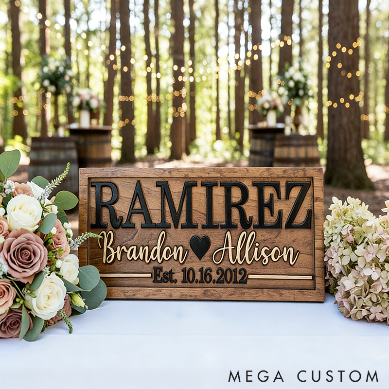 Personalized Wooden Family Name Sign Last Name Established Sign Anniversary Gift Engagement Gifts Valentines Day Gift Custom Couple Names and Time Rustic Home Decor