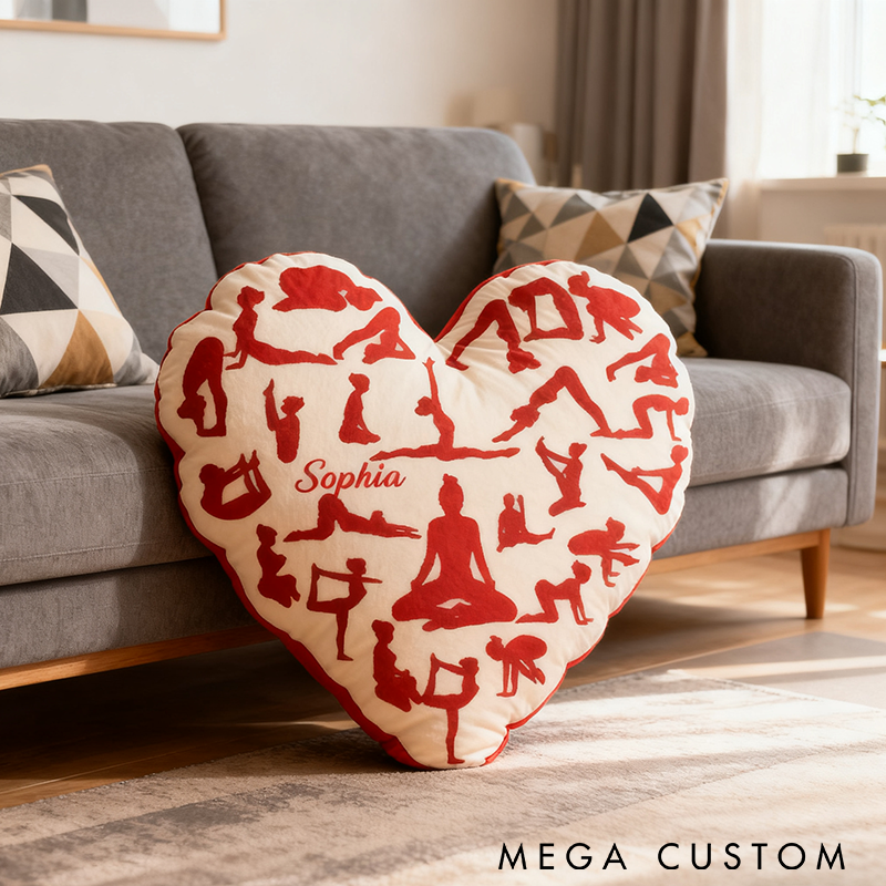 Personalized Heart Yoga Pillow Yoga Pose Pillow Funny Yoga Pillow Custom Name Graphic 3D Print Perfect Gift for Yoga Enthusiasts 