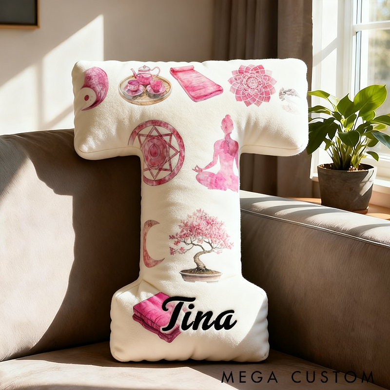 Personalized Yoga Pillow Custom Letter and Name with Zen and Meditation Design Graphic 3D Print Soft and Relaxing Gift for Yoga Enthusiasts