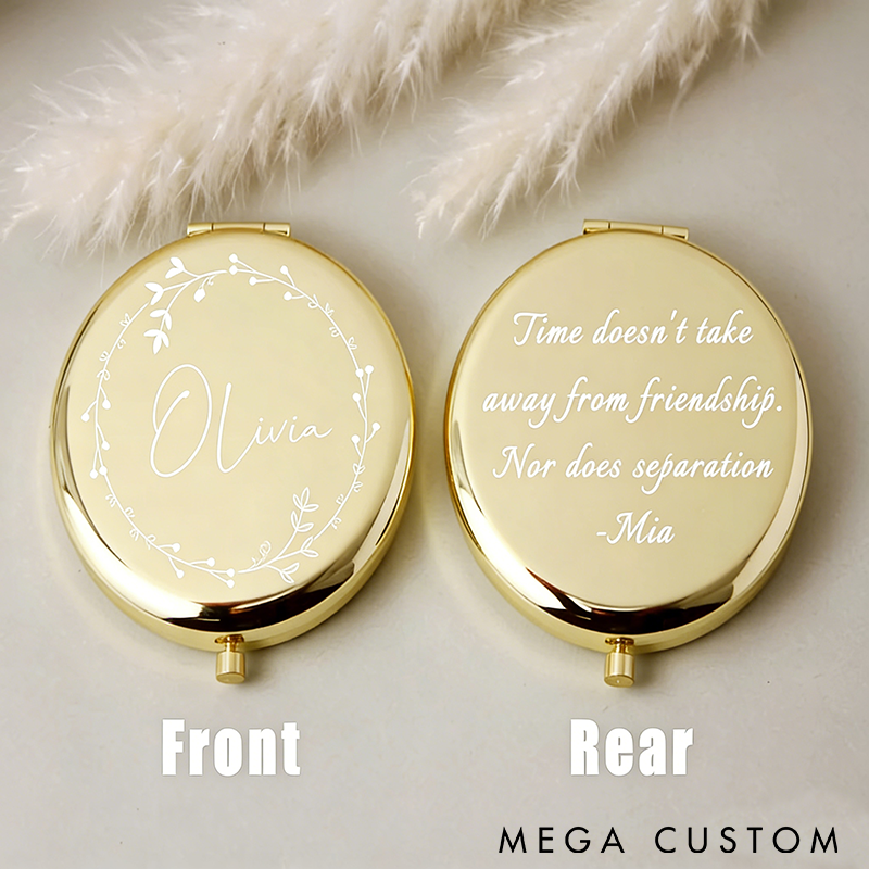 Personalized Compact Mirror Custom Name and Birth Flower Pocket Mirror Portable Makeup Mirror Perfect Gift for Women