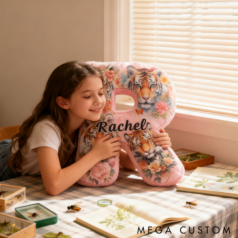 Personalized Tiger Letter Pillow Soft Plush Nature Adventure Design Custom Name Graphic 3D Print Perfect for Wildlife Enthusiasts and Unique Home Decor