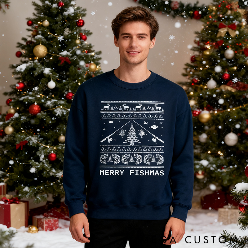 Personalized Fishing Christmas Sweatshirt Fisherman Christmas Gifts Funny Fishing Sweatshirt Mens Fishing Sweatshirt Fishing Gifts for Fishing Lover