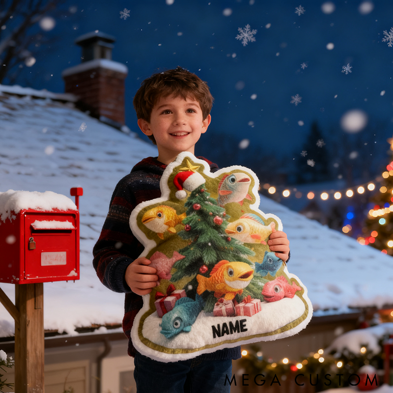 Personalized Christmas Fishing Pillow Funny Fishing Pillow Custom Name with Festive Fish Design Graphic 3D Print Perfect Holiday Decor for Fishing Enthusiasts 