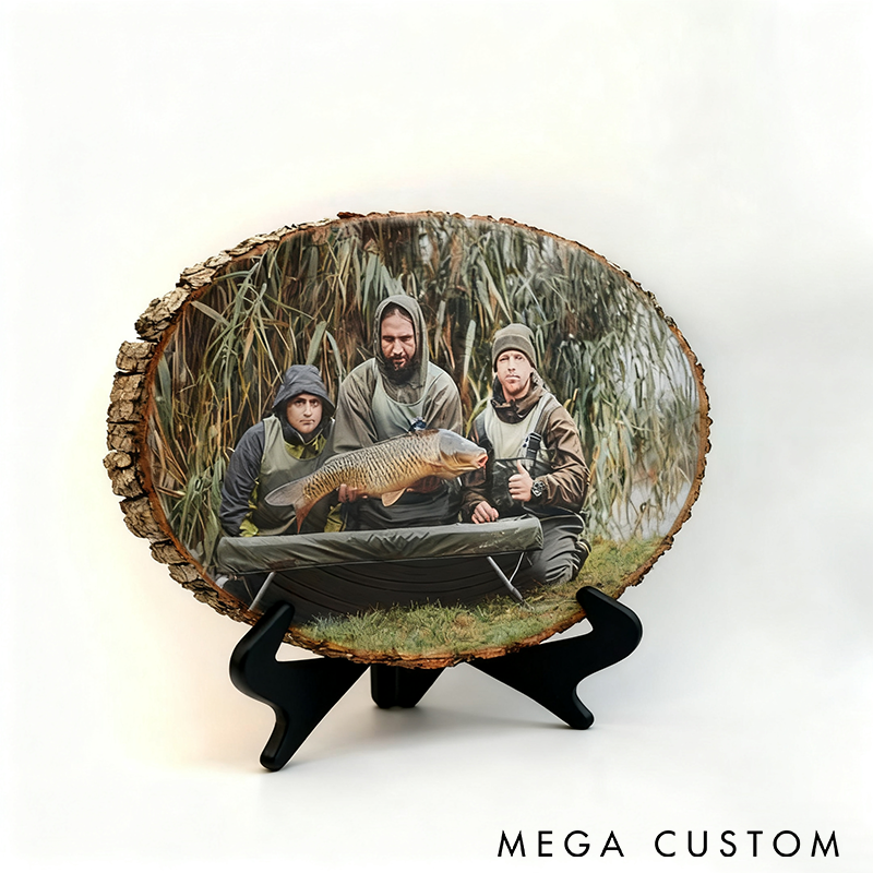 Personalized Fishing Photo Table Decor Natural Wood Decor for Fishing Memories Perfect Gift for Anglers and Nature Lovers