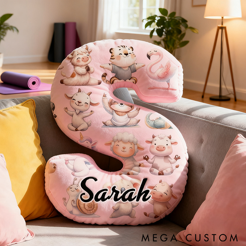 Personalized Yoga Letter Pillow Funny Yoga Pillow Custom Name Cushion with Cute Animal Yoga Poses Soft and Fun Gift for Yoga Enthusiasts and Kids Room Decor