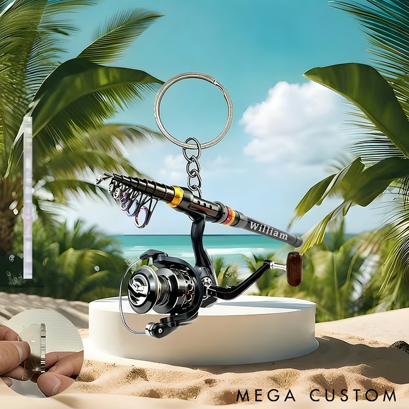 Personalized Fishing Rod Keychain 2D Acrylic Design Custom Name Lightweight and Durable Unique Gift for Fishing Enthusiasts