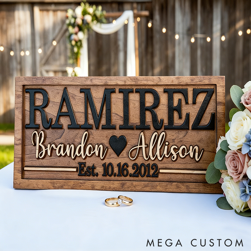 Personalized Wooden Family Name Sign Last Name Established Sign Anniversary Gift Engagement Gifts Valentines Day Gift Custom Couple Names and Time Rustic Home Decor