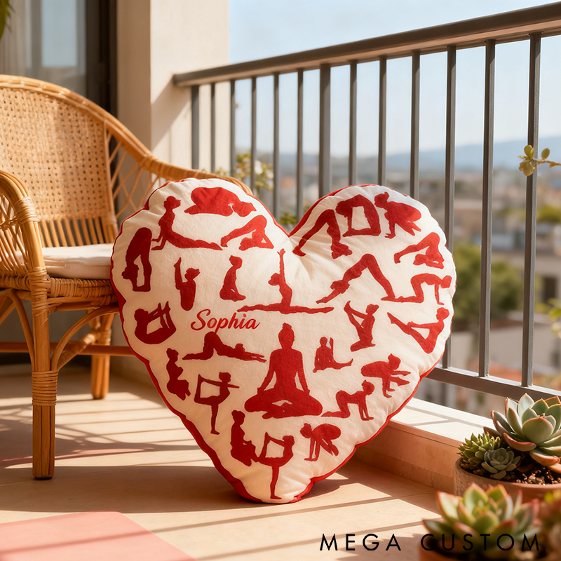 Personalized Heart Yoga Pillow Yoga Pose Pillow Funny Yoga Pillow Custom Name Graphic 3D Print Perfect Gift for Yoga Enthusiasts 