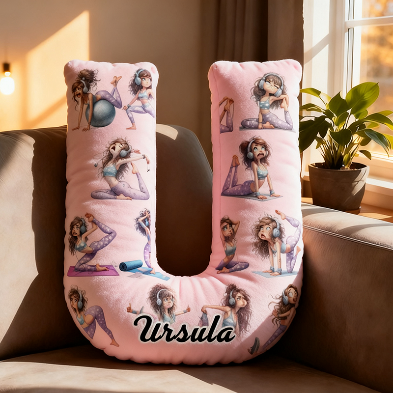 Personalized Yoga Letter Pillow Funny Yoga Pillow Custom Name Decorative Cushion with Yoga Poses Graphic 3D Print Soft and Stylish Gift for Yoga Lovers and Home Decor