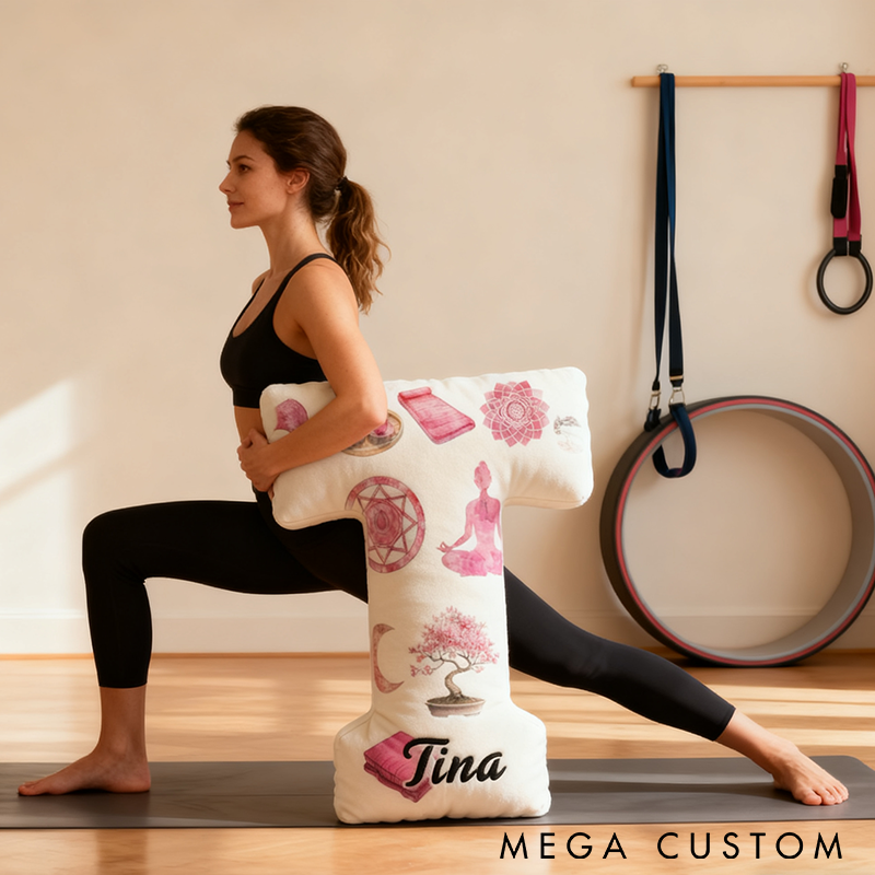 Personalized Yoga Pillow Custom Letter and Name with Zen and Meditation Design Graphic 3D Print Soft and Relaxing Gift for Yoga Enthusiasts