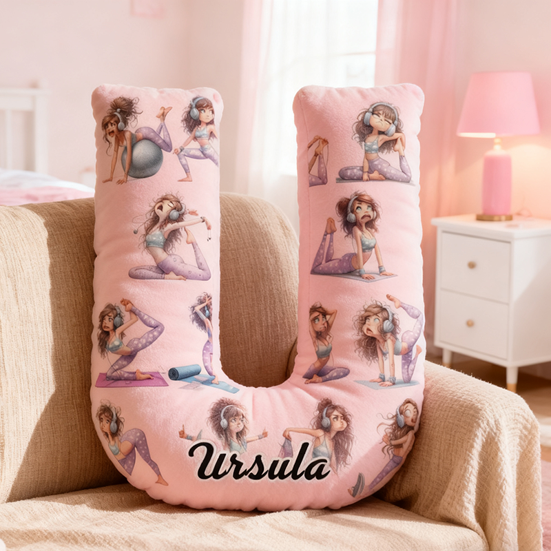 Personalized Yoga Letter Pillow Funny Yoga Pillow Custom Name Decorative Cushion with Yoga Poses Graphic 3D Print Soft and Stylish Gift for Yoga Lovers and Home Decor