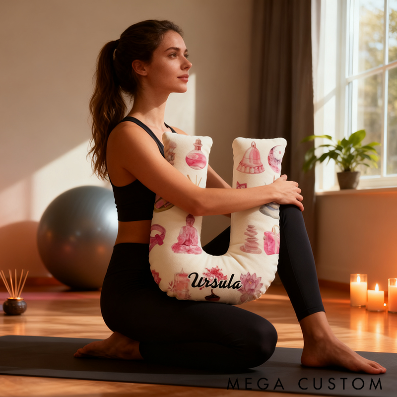 Personalized Yoga Pillow Custom Letter and Name with Zen and Meditation Design Graphic 3D Print Soft and Relaxing Gift for Yoga Enthusiasts