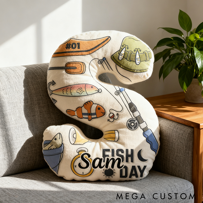 Personalized Fishing Letter Pillow Funny Fishing Letter Pillow Custom Name Lively Design Graphic 3D Print  Ideal for Anglers and Home Decor 