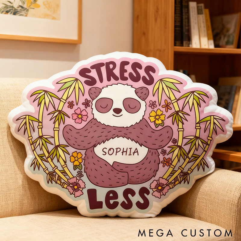Personalized Stress Less Yoga Pillow Cute Meditating Panda Pillow Funny Yoga Pillow Graphic 3D Print Custom Name Relaxation Decor for Yoga Lovers 