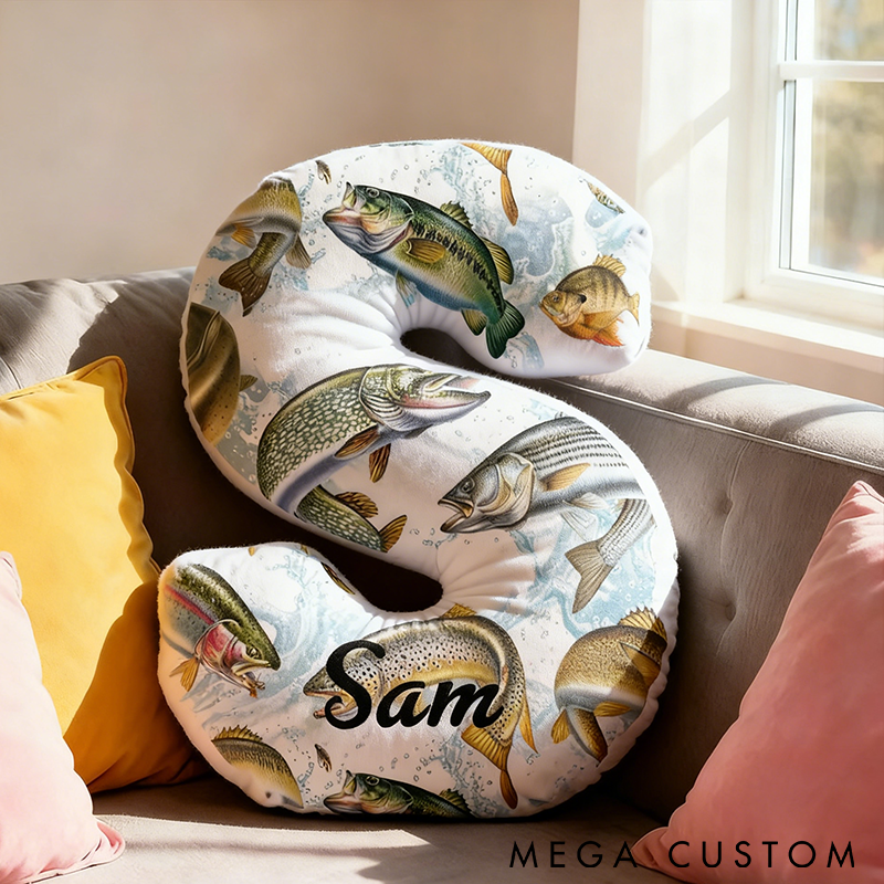Personalized Fishing Letter Pillow Soft and Cozy with Freshwater Fish Design Custom Name Perfect Gift for Anglers and Home Decor