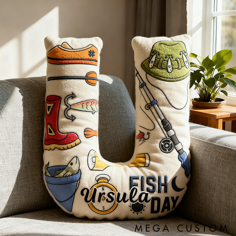 Personalized Fishing Letter Pillow Funny Fishing Letter Pillow Custom Name Lively Design Graphic 3D Print  Ideal for Anglers and Home Decor 