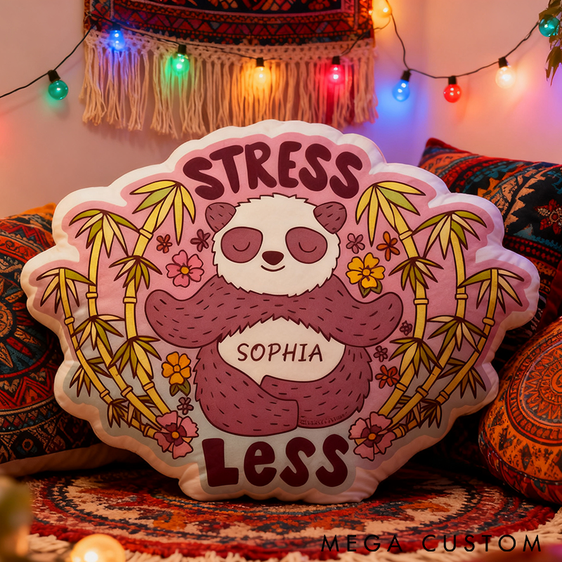 Personalized Stress Less Yoga Pillow Cute Meditating Panda Pillow Funny Yoga Pillow Graphic 3D Print Custom Name Relaxation Decor for Yoga Lovers 