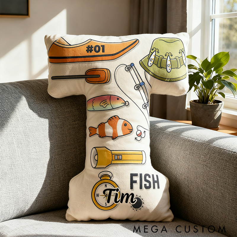Personalized Fishing Letter Pillow Funny Fishing Letter Pillow Custom Name Lively Design Graphic 3D Print  Ideal for Anglers and Home Decor 