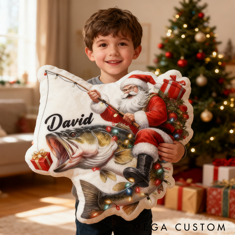 Personalized Santa Fishing Pillow Funny Fishing Pillow Custom Name Graphic 3D Print Soft Christmas Decor for Fishing Lovers Perfect Holiday Gift for Kids and Anglers