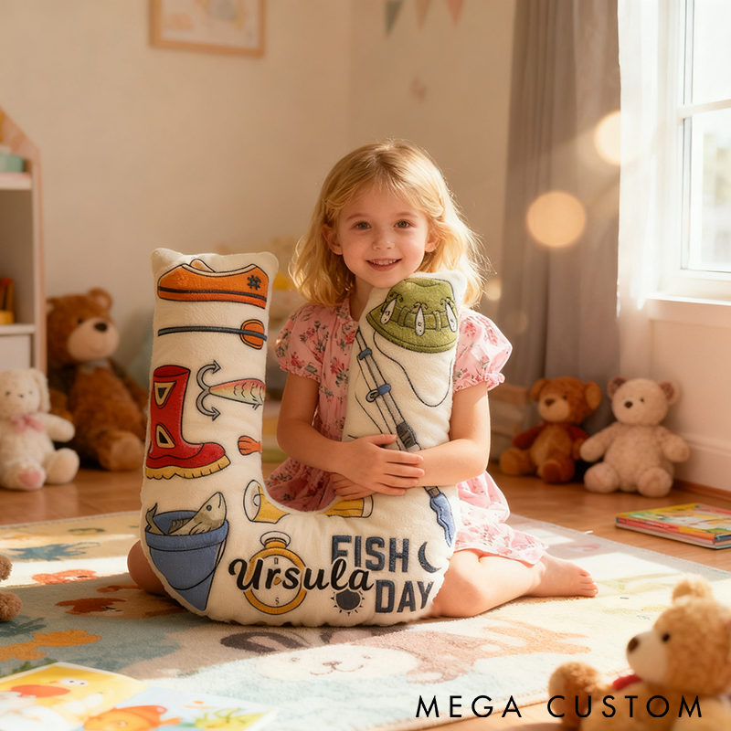 Personalized Fishing Letter Pillow Funny Fishing Letter Pillow Custom Name Lively Design Graphic 3D Print  Ideal for Anglers and Home Decor 