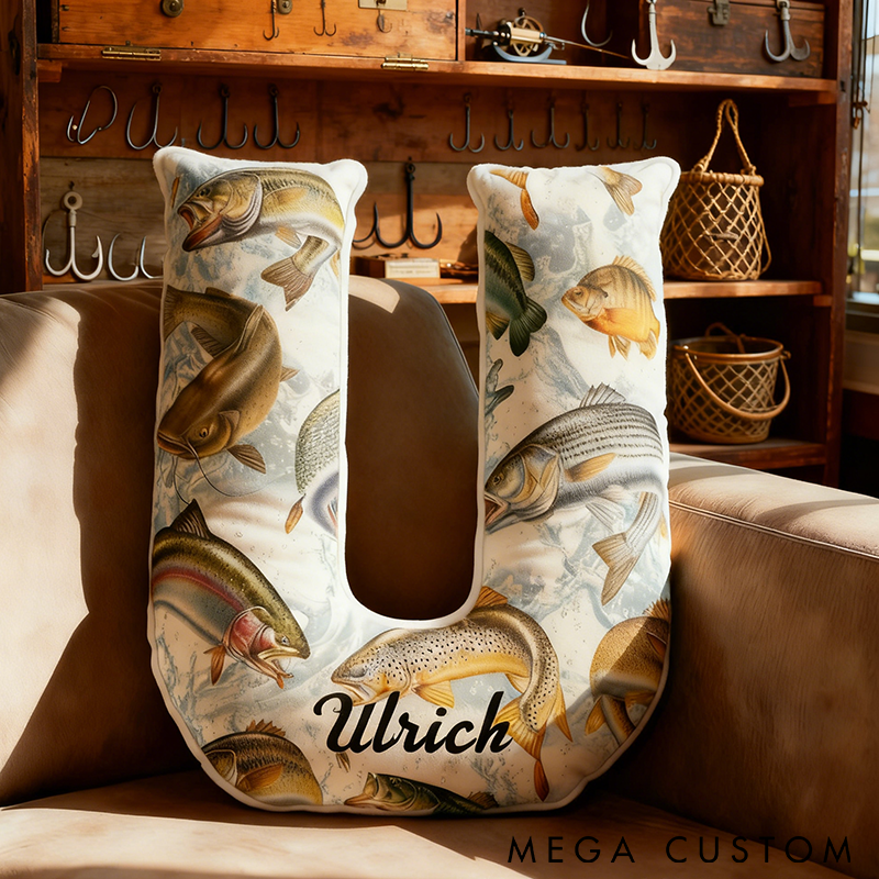 Personalized Fishing Letter Pillow Soft and Cozy with Freshwater Fish Design Custom Name Perfect Gift for Anglers and Home Decor