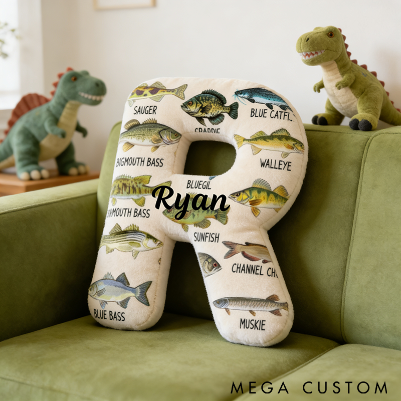 Personalized Fishing Letter Pillow with Fish Species Design Custom Name Cozy Gift for Fishing Lovers Home Decor and Comfort Cushion