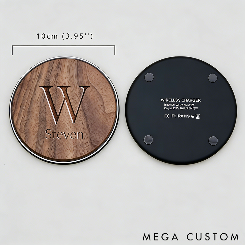 Personalized Name and Logo Wooden Wireless Charger Station Custom Phone Pad 15W Portable Qi Fast Charging Corporate Employee Coworkers Gift