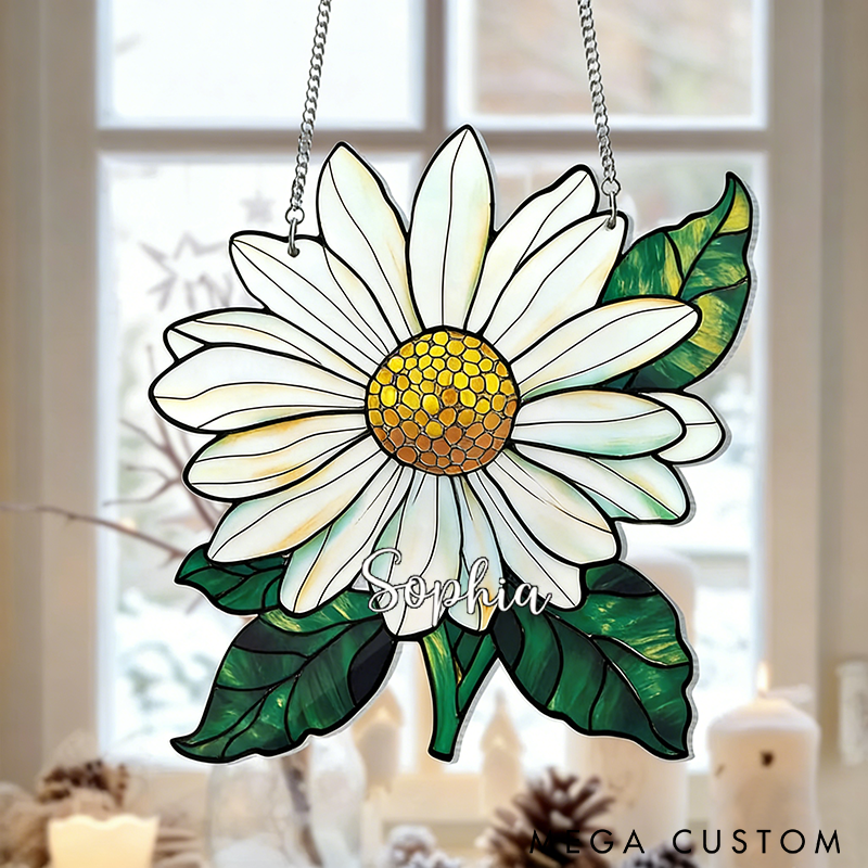 Personalized Birth Flower With Name Suncatcher Birth Month Flower Acrylic Window Hanging Handcrafted Window Hanging Perfect Home Decoration or Gift