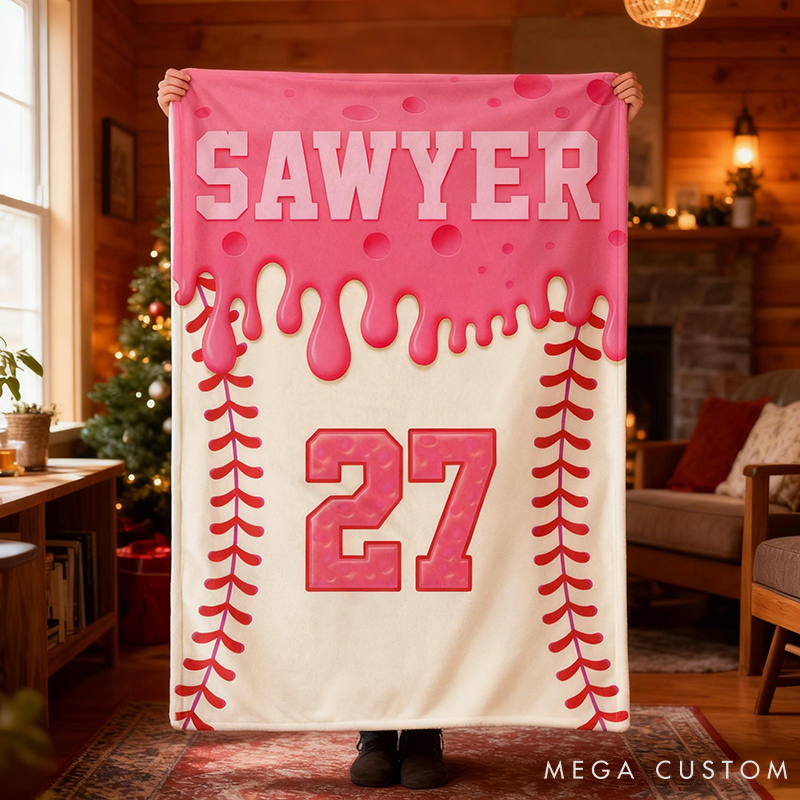 Personalized Baseball Athletic Blanket Custom Name and Number Gift for Players Fans Indoor Outdoor