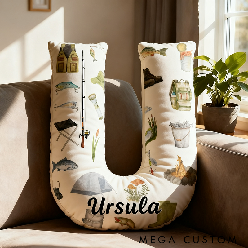 Personalized Fishing Letter Pillow Funny Letter Pillow Custom Name Ideal Gift for Anglers and Home Decor