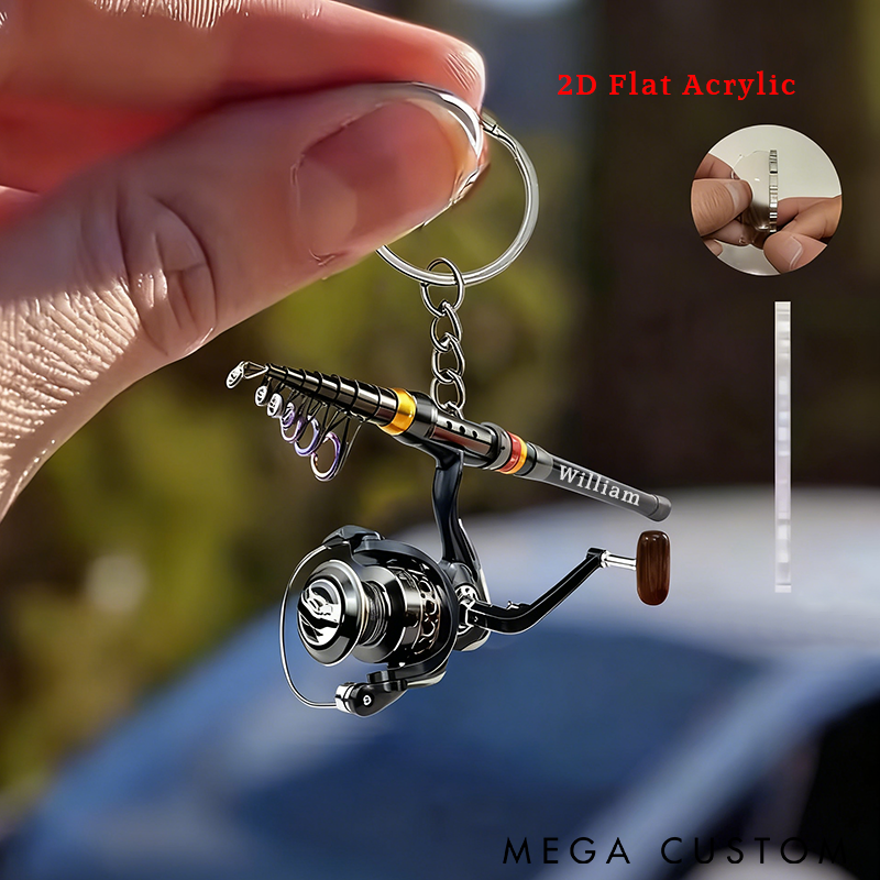Personalized Fishing Rod Keychain 2D Acrylic Design Custom Name Lightweight and Durable Unique Gift for Fishing Enthusiasts