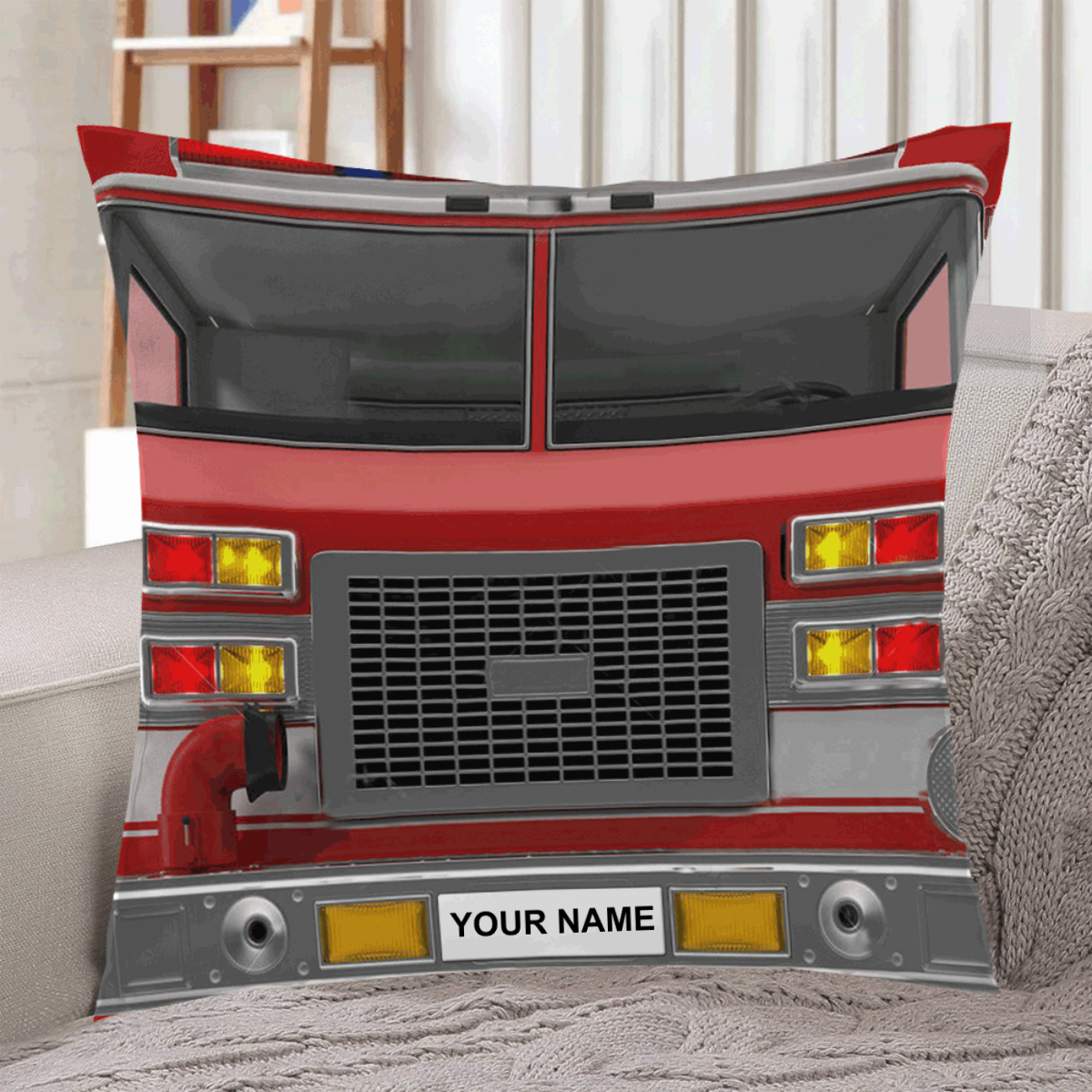 Personalized Fire Truck Pillow with Custom Name or License Plate Unique Gift for Firefighters and Fire Truck Enthusiasts