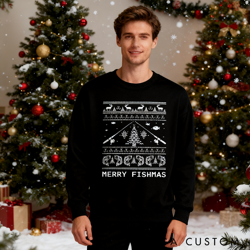 Personalized Fishing Christmas Sweatshirt Fisherman Christmas Gifts Funny Fishing Sweatshirt Mens Fishing Sweatshirt Fishing Gifts for Fishing Lover
