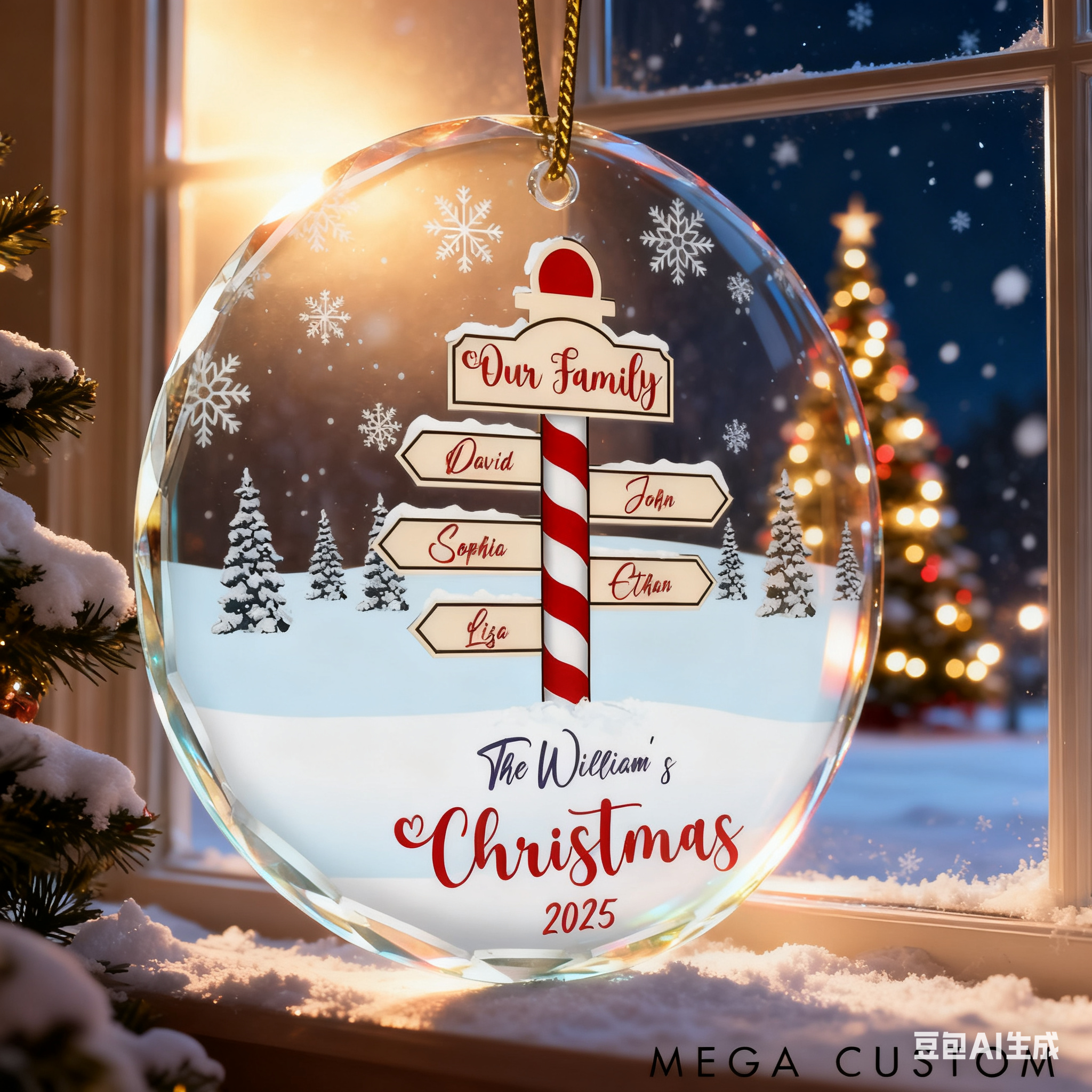 Personalized Glass Ornament Christmas Noth Pole Family Theme