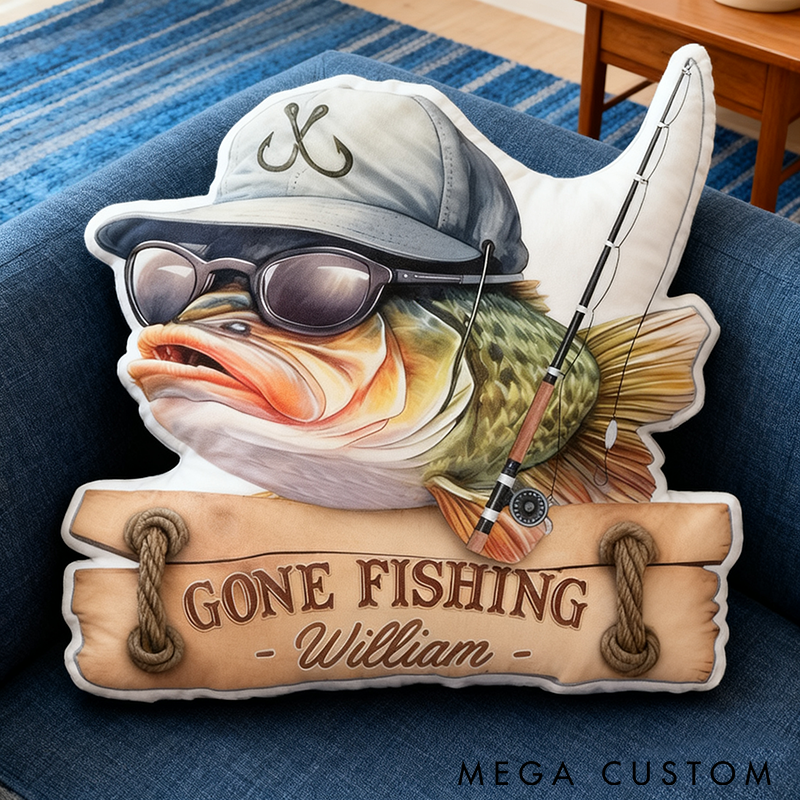 Personalized Gone Fishing Pillow Funny Fishing Pillow Custom Name Graphic 3D Print Perfect Gift for Fishing Enthusiasts and Young Angler