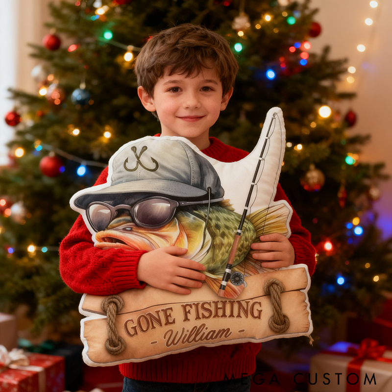 Personalized Gone Fishing Pillow Funny Fishing Pillow Custom Name Graphic 3D Print Perfect Gift for Fishing Enthusiasts and Young Angler